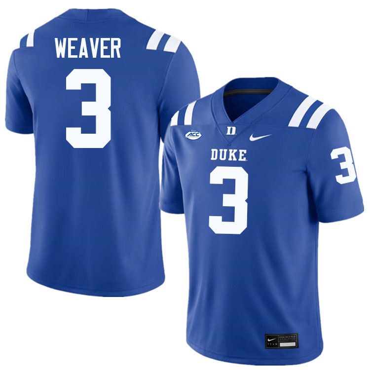 Duke Blue Devils #3 Caleb Weaver College Football Jersey Stitched-Blue